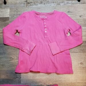 Faded glory medium 7-8 girls pink thermal style half button down shirt